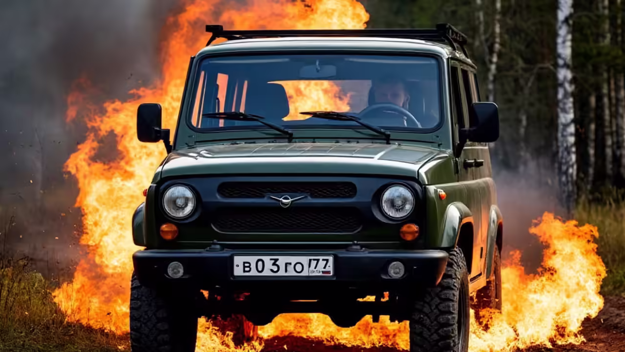 Автомобиль УАЗ «Буханка» сгорел на трассе под Кочками в Новосибирской области
