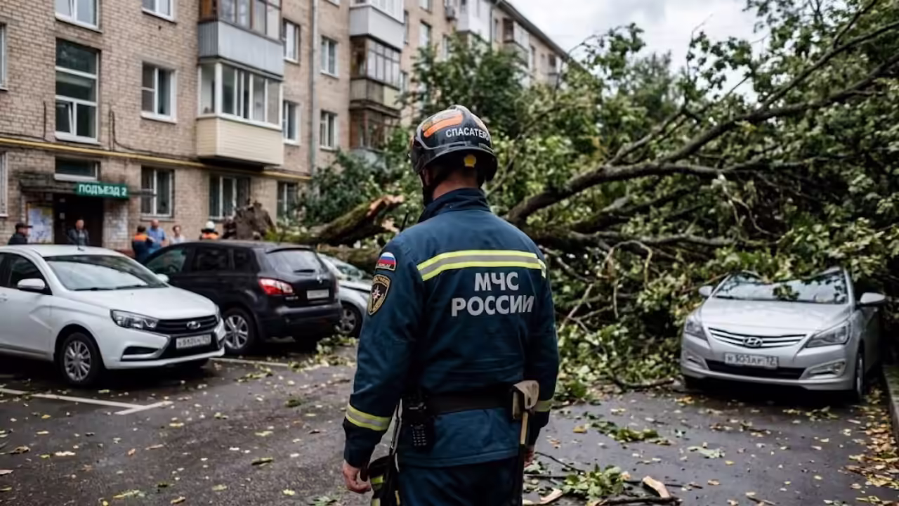 В Липецке дерево упало на парковку, повредив три автомобиля