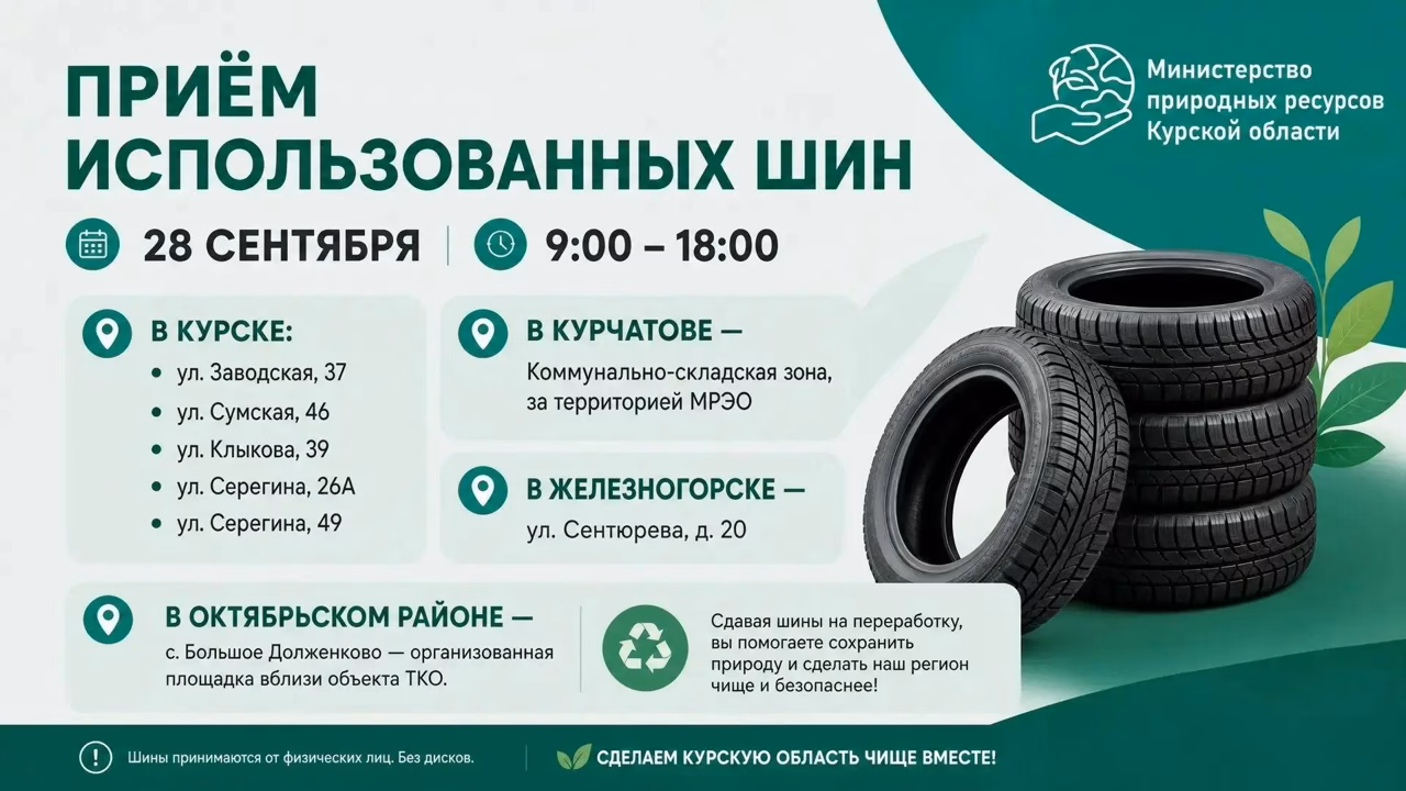 В Курской области 28 сентября начнётся сбор использованных покрышек