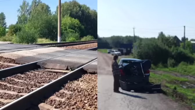 Под Новосибирском водитель авто выжил в столкновении с поездом