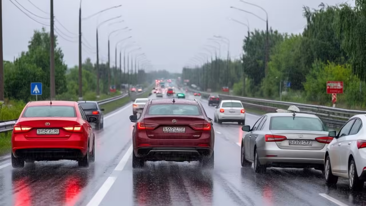 На М-11 под Петербургом Audi врезалась в отбойник в грозу