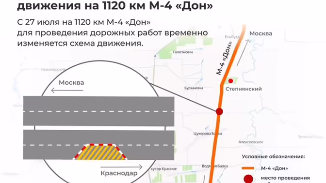 На М-4 «Дон» в Краснодарском крае поэтапно введут ограничения движения из-за ремонта