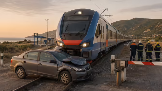 В Дагестане электричка протаранила выехавший на пути автомобиль
