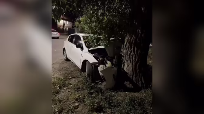 В Воронеже иномарка врезалась в дерево: пострадали трое