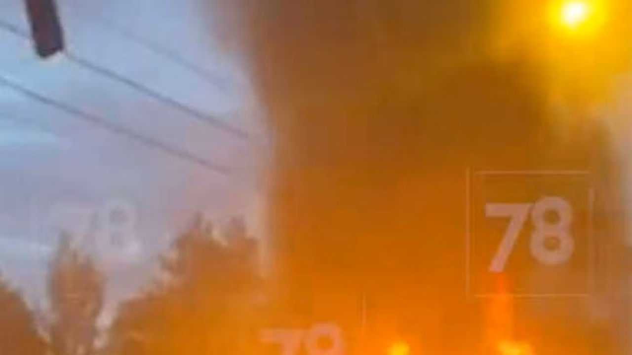 В Ленобласти на видео сняли автобус, который вспыхнул на дороге