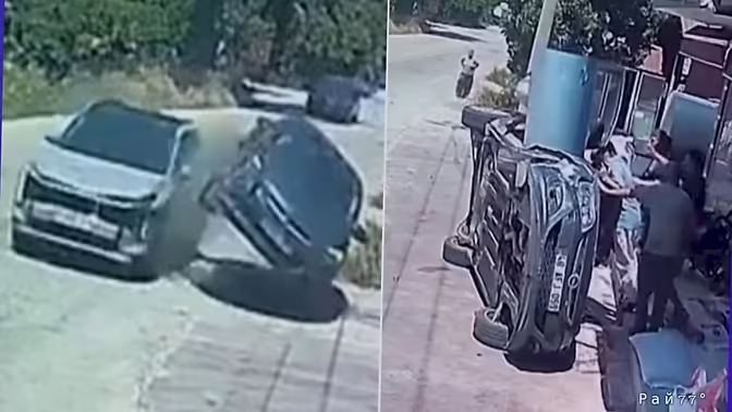 Опрокинувшийся автомобиль чуть не въехал в магазин в Турции